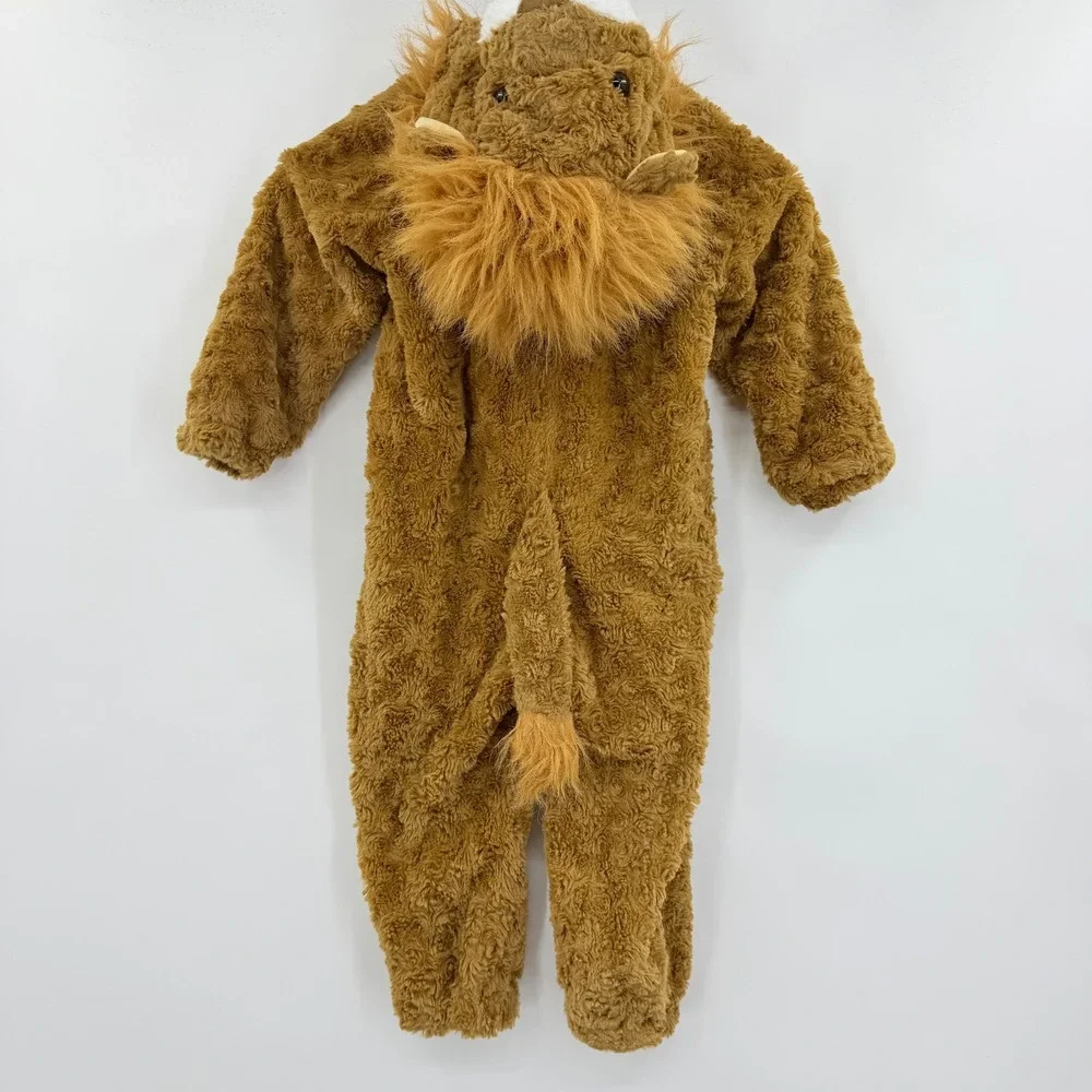 Lion Safari Costume Jumpsuit Kids 2-3T Brown Faux Fur Hooded Halloween Outfit